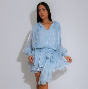 SOY&CO x Diva Boutique Blush Drift Mini Dress – Metallic Blue, Size M/L, NWT